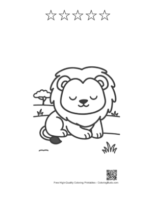Thumbnail: Charming Lion Cub Sitting Calmly in the Wilderness Printable and 5 Star Outline
