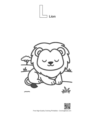 Thumbnail: Charming Lion Cub Sitting Calmly in the Wilderness Printable Outline Alphabet L Lion