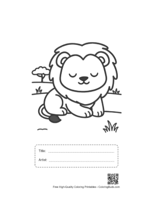 Thumbnail: Charming Lion Cub Sitting Calmly in the Wilderness Printable with Title and Artist Box