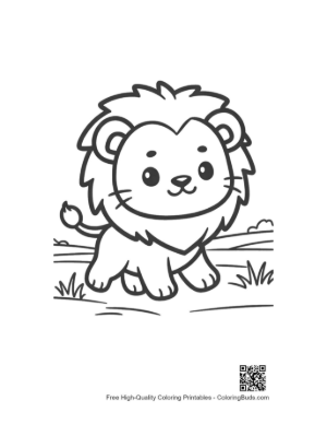 Thumbnail: Cheerful Lion Cub Smiling While Walking Outdoors Printable