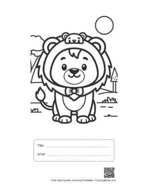 Thumbnail: Chibi Style Lion Cub Standing with a Cute Expression Printable with Title and Artist Box