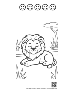 Thumbnail: Cute Baby Lion Cub Resting Peacefully in the African Savanna Printable and 5 Happy Face Outline