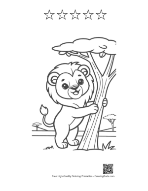 Thumbnail: Cute Lion Cub Climbing a Tree in the Jungle Printable and 5 Star Outline