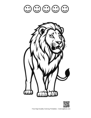 Thumbnail: Fierce Male Lion Roaring Boldly Printable and 5 Happy Face Outline