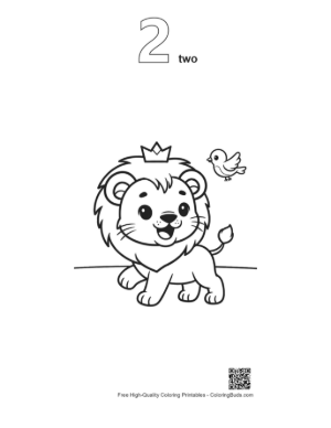 Thumbnail: Friendly Lion Cub Having Fun with a Flying Bird Printable Outline Number 2