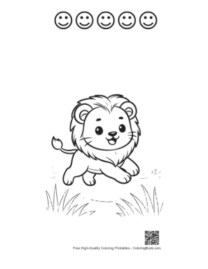 Thumbnail: Funny Little Lion Cub Playing Joyfully in the Field Printable and 5 Happy Face Outline