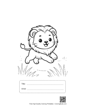 Thumbnail: Funny Little Lion Cub Playing Joyfully in the Field Printable with Title and Artist Box