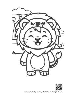 Thumbnail: Happy Cartoon Lion Cub Standing Under the Sun Printable