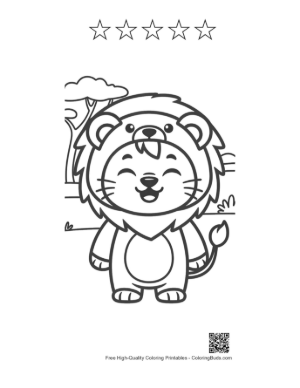 Thumbnail: Happy Cartoon Lion Cub Standing Under the Sun Printable and 5 Star Outline