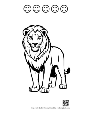 Thumbnail: Majestic Male Lion Standing Proudly Printable and 5 Happy Face Outline