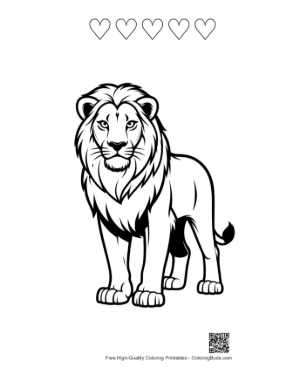 Thumbnail: Majestic Male Lion Standing Proudly Printable and 5 Heart Outline