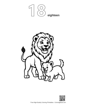Thumbnail: Majestic Male Lion with Adorable Cub Printable Outline Number 18