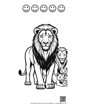 Thumbnail: Majestic Male Lion with Cubs Printable and 5 Happy Face Outline
