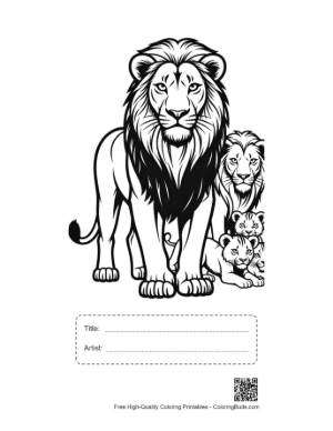 Thumbnail: Majestic Male Lion with Cubs Printable with Title and Artist Box