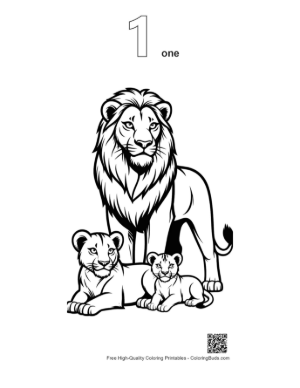 Thumbnail: Majestic Male Lion with Lioness and Cub Printable Outline Number 1