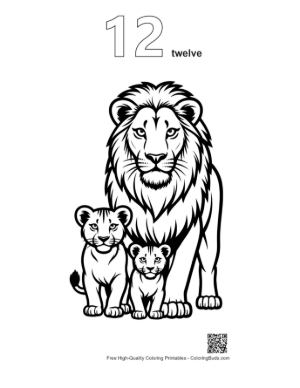 Thumbnail: Majestic Male Lion with Two Cubs Printable Outline Number 12