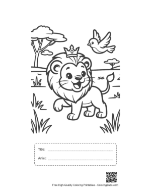 Thumbnail: Male Lion Coloring Sheet Printable with Title and Artist Box