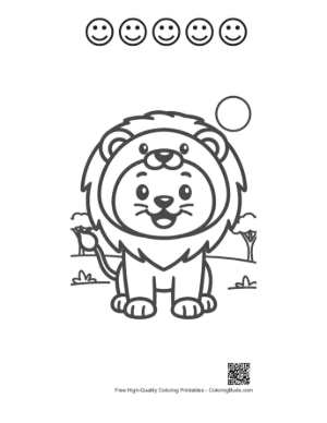 Thumbnail: Male Lion to Color Printable and 5 Happy Face Outline
