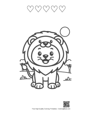 Thumbnail: Male Lion to Color Printable and 5 Heart Outline