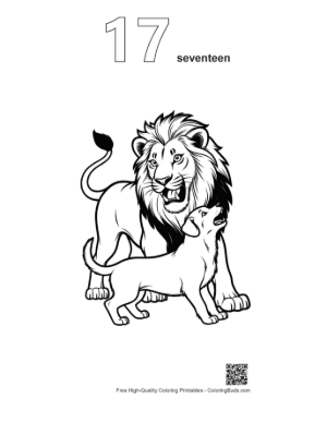 Thumbnail: Mighty Male Lion Roaring with Pup Printable Outline Number 17