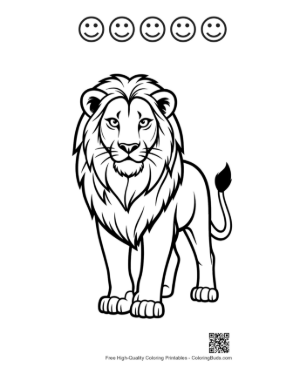 Thumbnail: Mighty Male Lion Standing Proudly Printable and 5 Happy Face Outline
