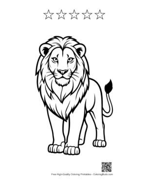 Thumbnail: Mighty Male Lion Standing Proudly Printable and 5 Star Outline
