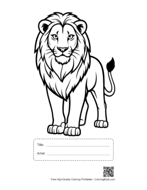 Thumbnail: Mighty Male Lion Standing Proudly Printable with Title and Artist Box