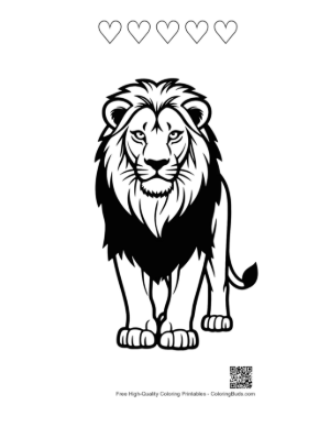 Thumbnail: Mighty Male Lion Staring Boldly Printable and 5 Heart Outline