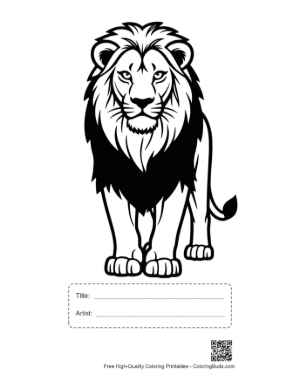 Thumbnail: Mighty Male Lion Staring Boldly Printable with Title and Artist Box
