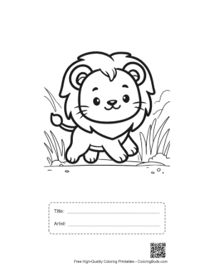 Thumbnail: Playful Little Lion Cub Walking Through the Savanna Printable with Title and Artist Box