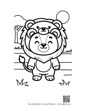 Thumbnail: Sweet Little Lion Standing Tall in the Grassy Field Printable