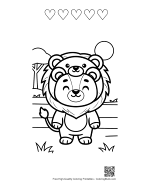 Thumbnail: Sweet Little Lion Standing Tall in the Grassy Field Printable and 5 Heart Outline