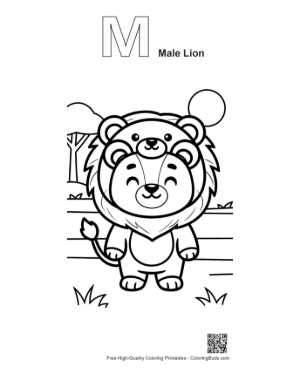 Thumbnail: Sweet Little Lion Standing Tall in the Grassy Field Printable Outline Alphabet M Male Lion