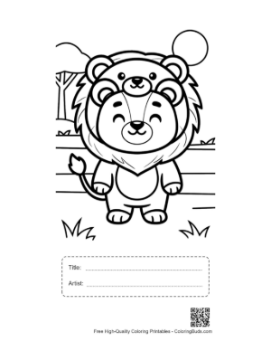 Thumbnail: Sweet Little Lion Standing Tall in the Grassy Field Printable with Title and Artist Box