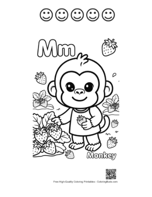 Thumbnail: Adorable Chimp Playing in a Strawberry Patch Printable and 5 Happy Face Outline
