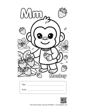 Thumbnail: Adorable Chimp Playing in a Strawberry Patch Printable with Title and Artist Box