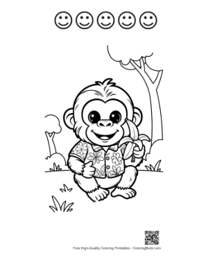 Thumbnail: Adorable Little Chimp Holding a Banana in the Jungle Printable and 5 Happy Face Outline