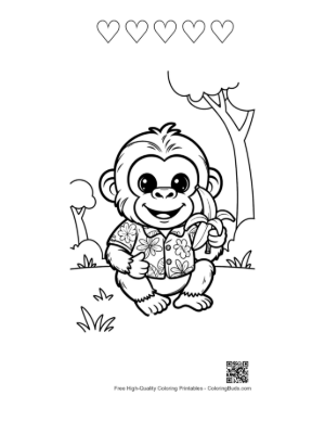 Thumbnail: Adorable Little Chimp Holding a Banana in the Jungle Printable and 5 Heart Outline