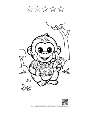 Thumbnail: Adorable Little Chimp Holding a Banana in the Jungle Printable and 5 Star Outline