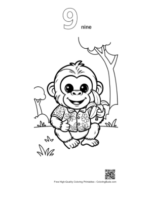 Thumbnail: Adorable Little Chimp Holding a Banana in the Jungle Printable Outline Number 9