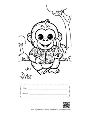Thumbnail: Adorable Little Chimp Holding a Banana in the Jungle Printable with Title and Artist Box