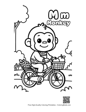 Thumbnail: Baby Chimpanzee Riding a Bicycle with a Basket Printable