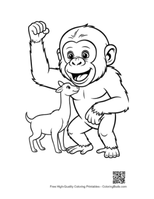 Thumbnail: Cheerful Chimpanzee Flexing with Cute Goat
