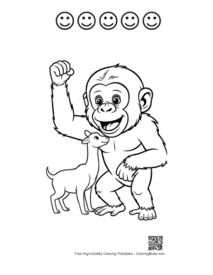 Thumbnail: Cheerful Chimpanzee Flexing with Cute Goat Printable and 5 Happy Face Outline