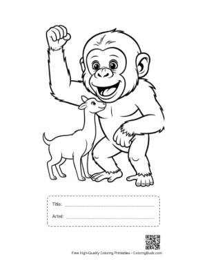 Thumbnail: Cheerful Chimpanzee Flexing with Cute Goat Printable with Title and Artist Box