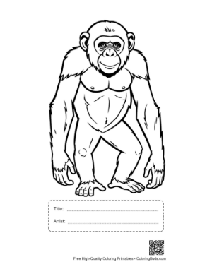 Thumbnail: Cheerful Chimpanzee Standing Proudly Printable with Title and Artist Box