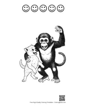 Thumbnail: Chimpanzee and Puppy Dancing Joyfully Printable and 5 Happy Face Outline