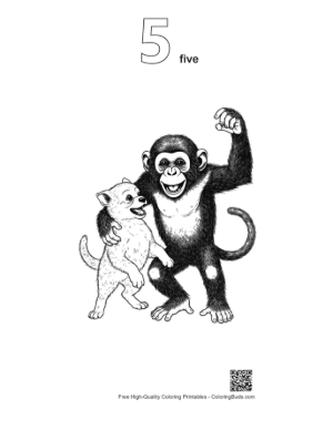 Thumbnail: Chimpanzee and Puppy Dancing Joyfully Printable Outline Number 5