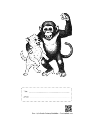 Thumbnail: Chimpanzee and Puppy Dancing Joyfully Printable with Title and Artist Box