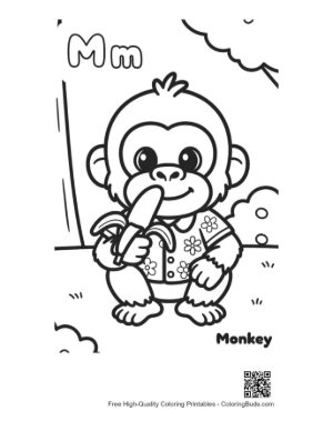 Thumbnail: Little Chimpanzee Sitting and Peeling a Banana Printable